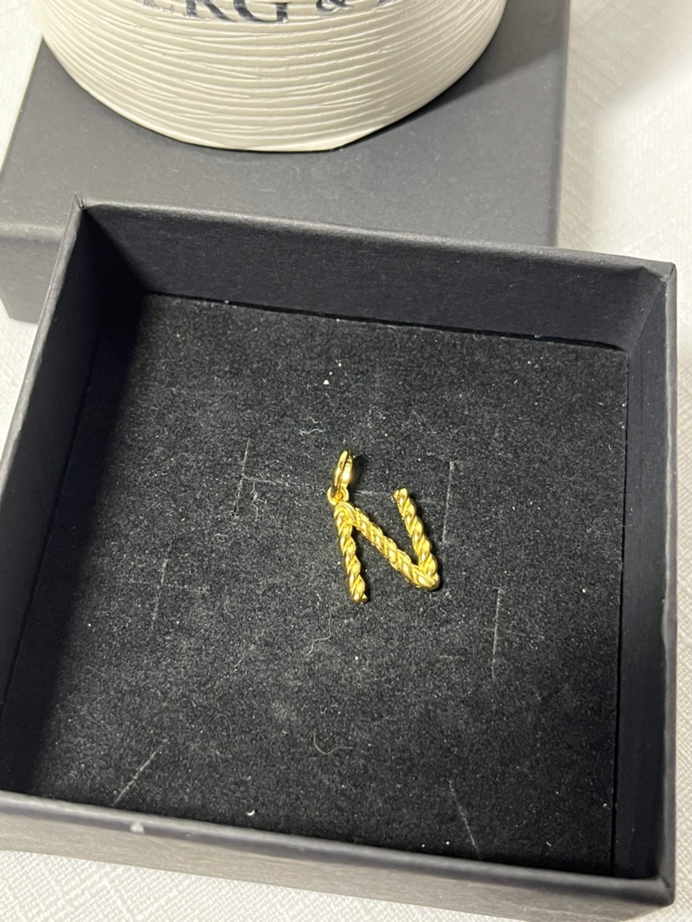 Hillberg & Berk Gold Rope Initial Letter N Charm Pendant. New.